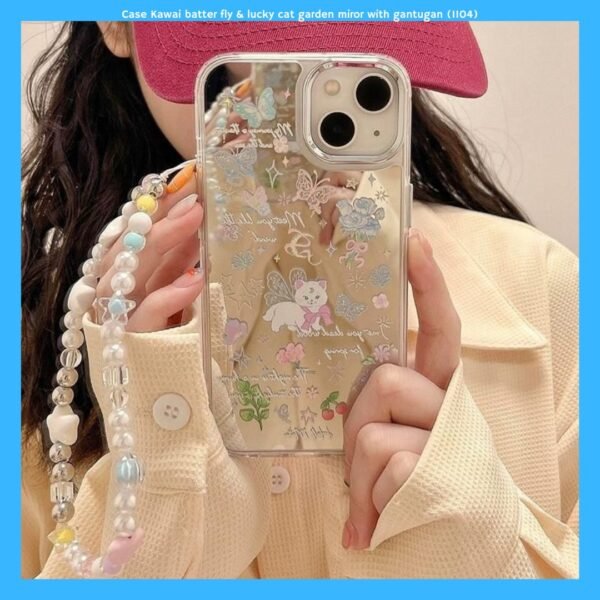 Case Kawai batter fly & lucky cat garden miror with gantugan (1104)