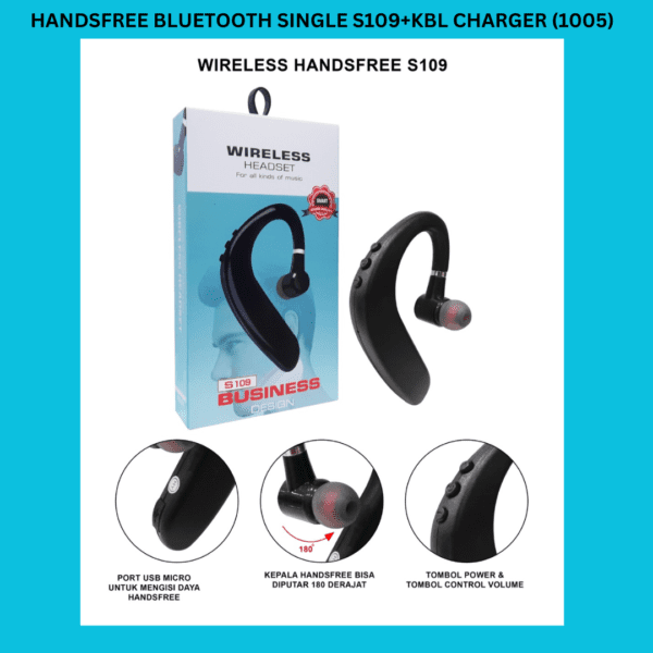 HANDSFREE BLUETOOTH SINGLE S109+KBL CHARGER (1005)