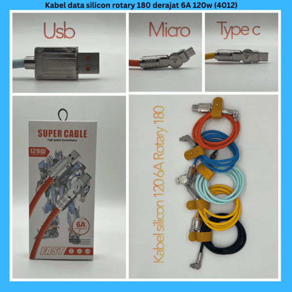 Kabel data silicon rotary 180 derajat 6A 120w (4012)