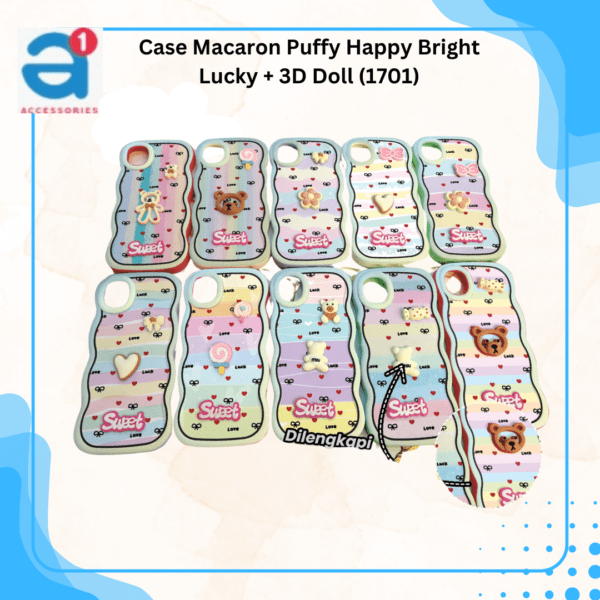 Case Macaron Puffy Happy Bright Lucky + 3D Doll (1701)